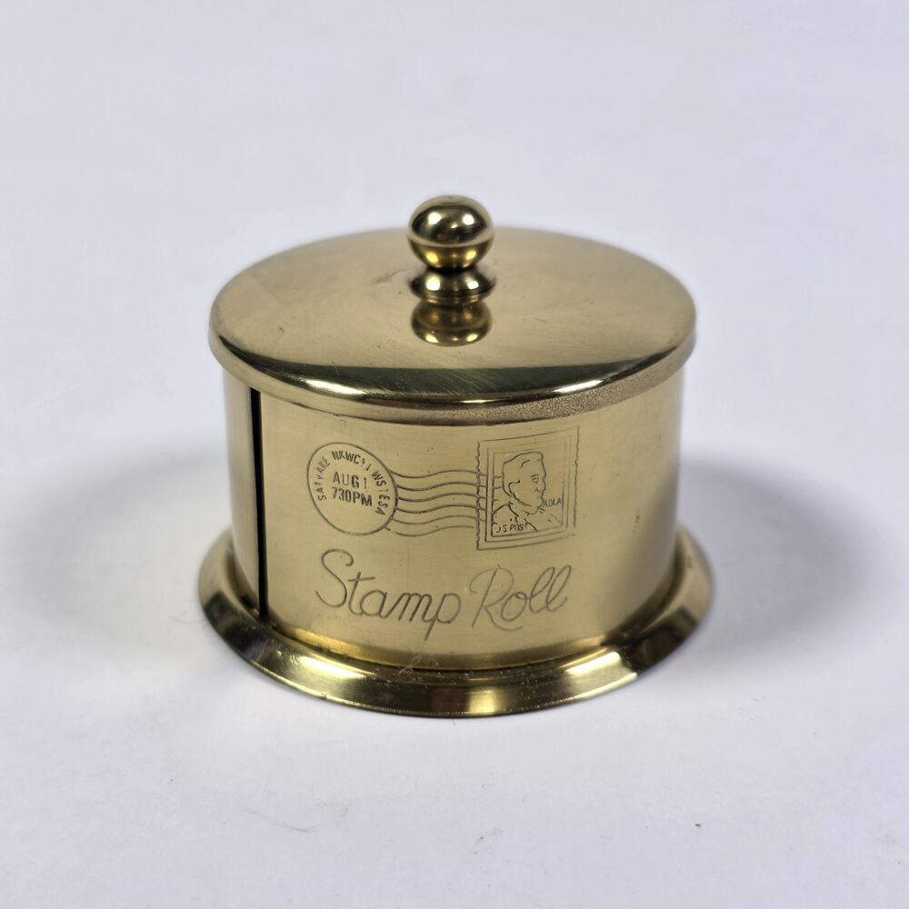 Vintage Brass Stamp Roll Dispenser Holder Postal Desk Office Decor Made Taiwan